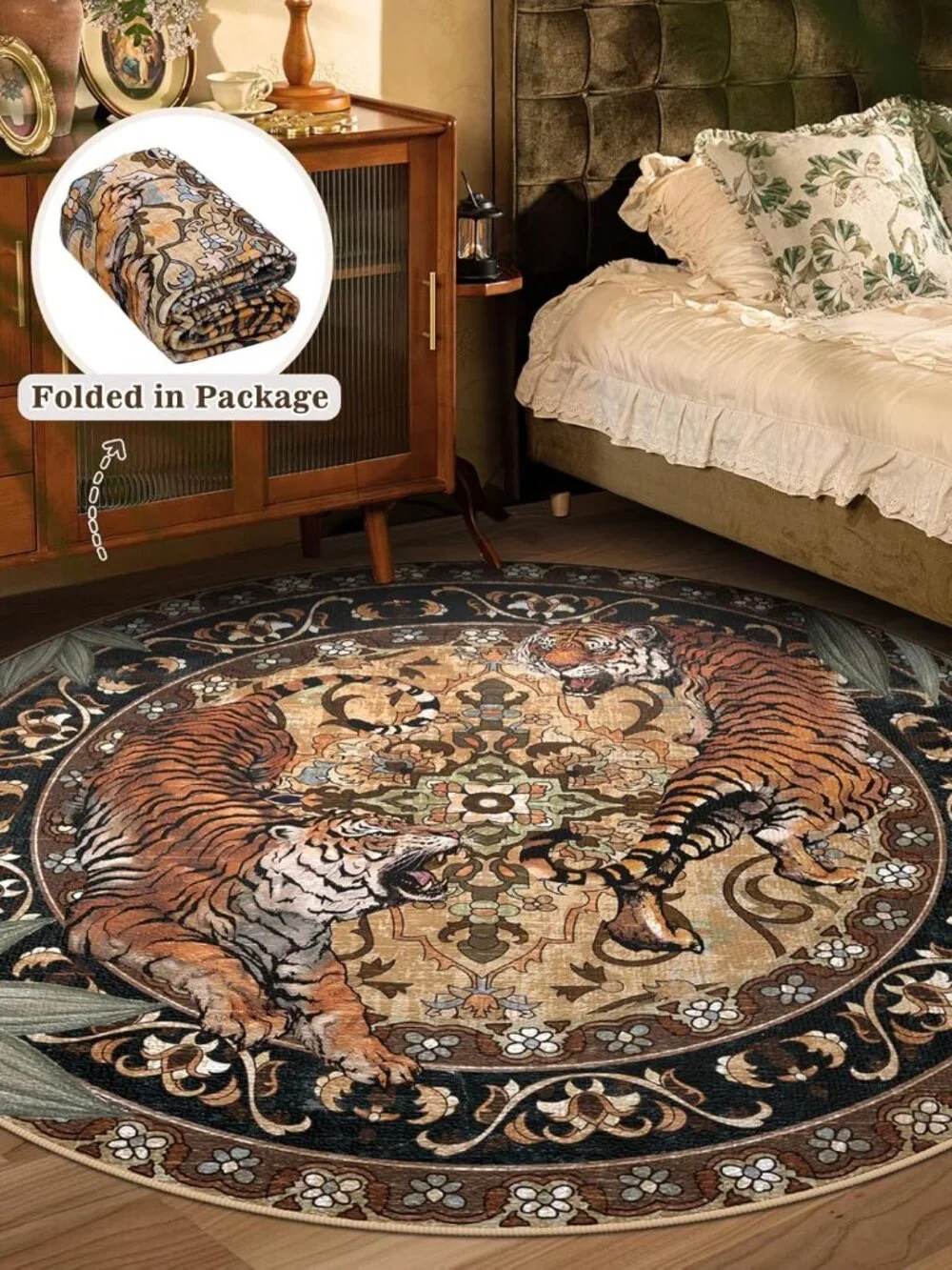 Round Tiger Area Rug 6ft - Picture 5 of 9